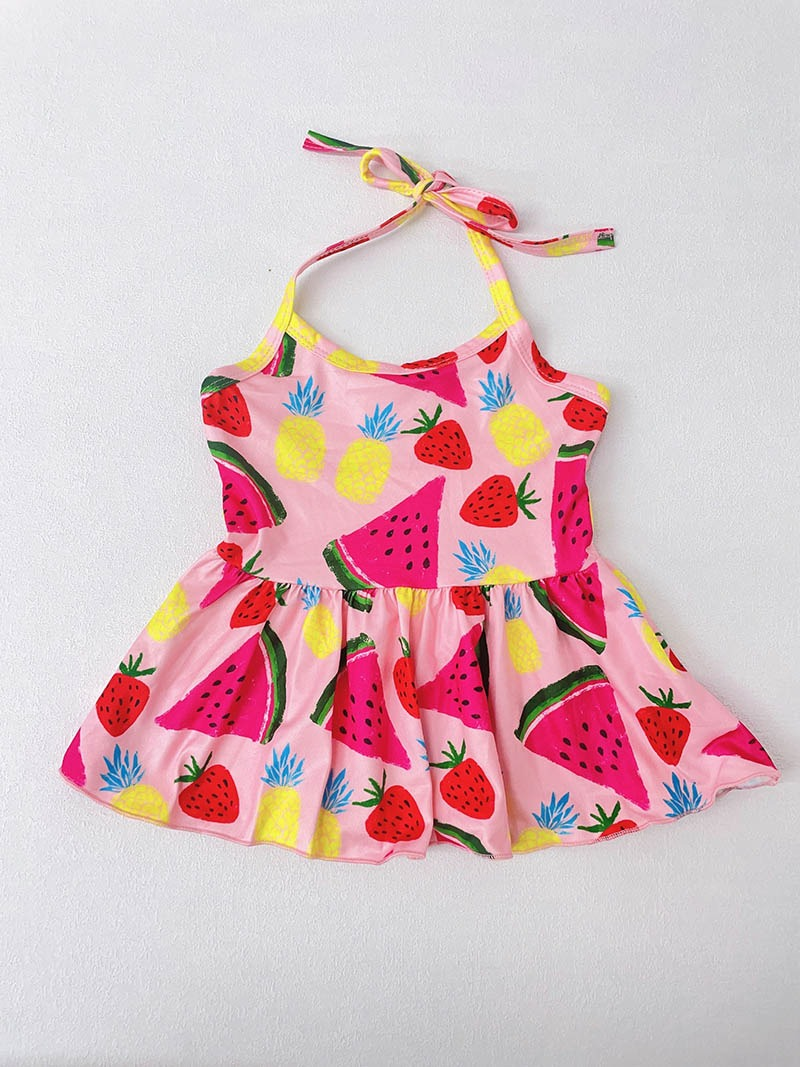 5.17custom each style moq 5eta 4-5week Summer flower fruit bow print shoulder skirt series