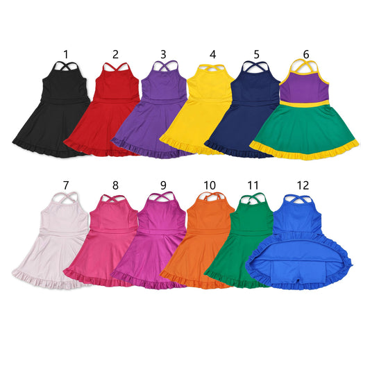 RTS NO MOQ baby girl clothes Solid red sportswear skirt swimsuit-2