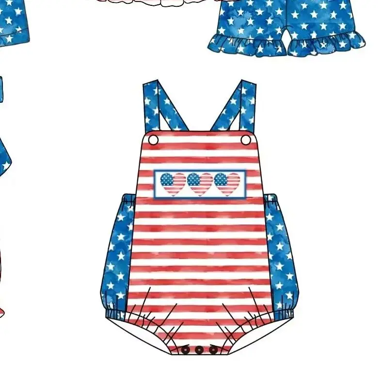5.10custom each style moq 5eta 4-5week Sibling Sister love prints red-blue boys and girls outfits and baby romper match family design
