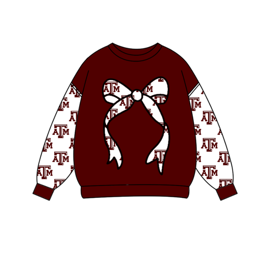 Custom moq 5 mix size milk silk summer team baby boys clothes dark red bow long sleeve top-25.10.15