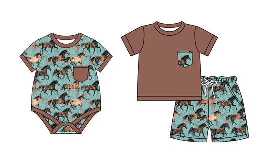 2.10 custom each style moq 5eta 4-6week Sibling Sister horse baby girls short sleeve shorts sets and romper match design