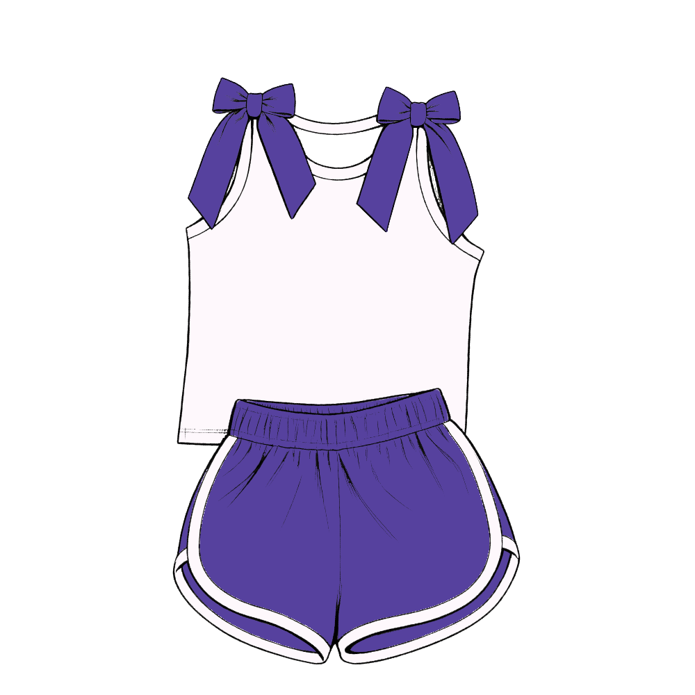 custom moq 5 mix size Baby Girls Bow Purple Sleeveless Top Shorts Summer Casual Clothes Set