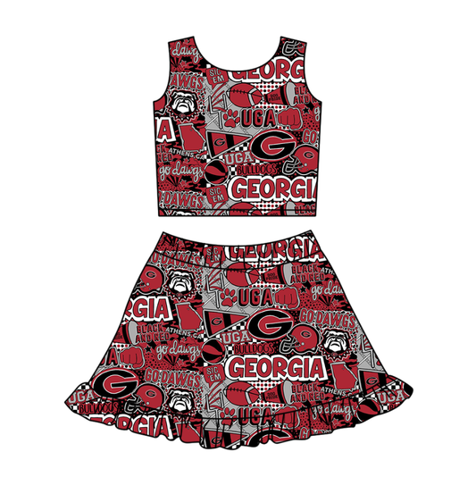 Custom moq 5 mix size milk silk summer teams baby girl clothes dark red sleeveless skirts set