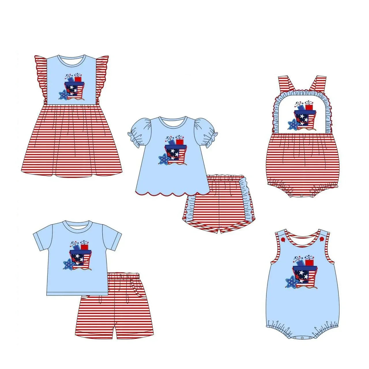 5.10custom each style moq 5eta 4-5week Sibling Sister potted plant prints red-blue boys and girls outfits and baby romper and dress match family design