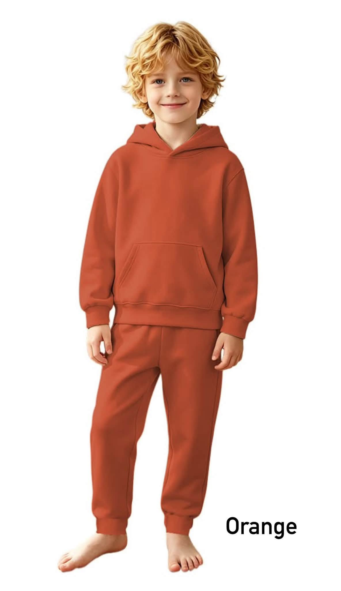 custom moq 5 mix size cotton fabirx BHS01 Toddler Kids Solid Color Pullover Hoodie With Front Pocket Elastic Cuff Jogger Pant Casual Clothing Set