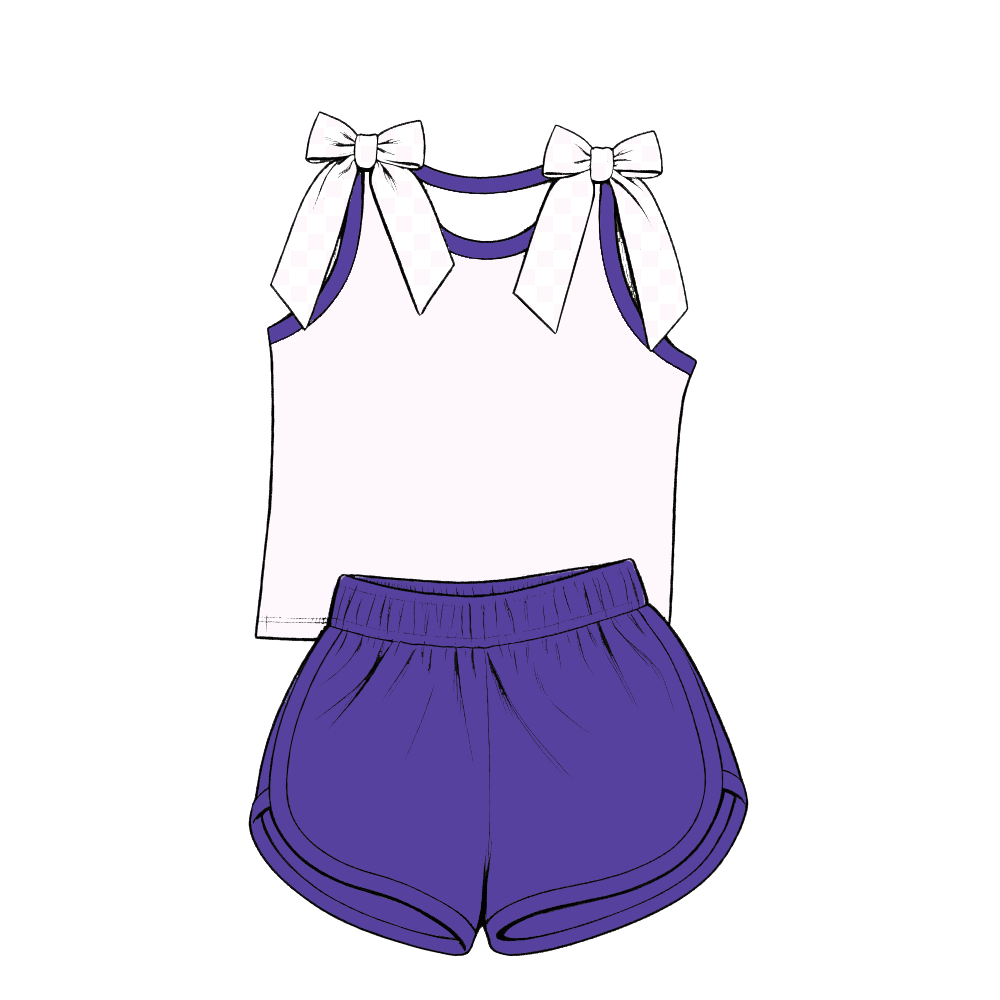 custom moq 5 mix size Baby Girls Bow Purple Sleeveless Top Shorts Summer Casual Clothes Set
