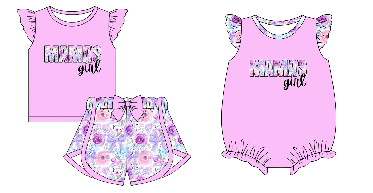 12.4 custom each style moq 5eta 4-6week Sibling Sister MAMA GIRL floral baby girl short sleeve shorts sets and rompers match design