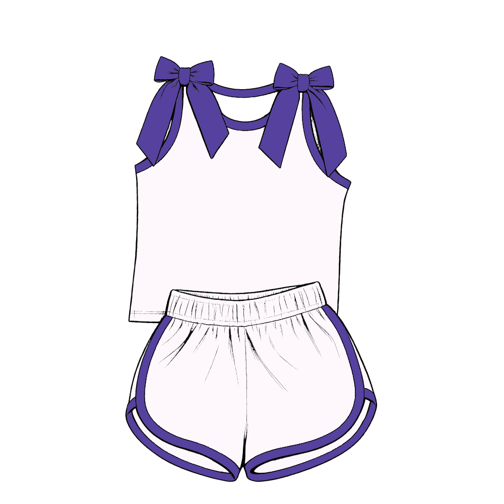 custom moq 5 mix size Baby Girls Bow Purple Sleeveless Top Shorts Summer Casual Clothes Set