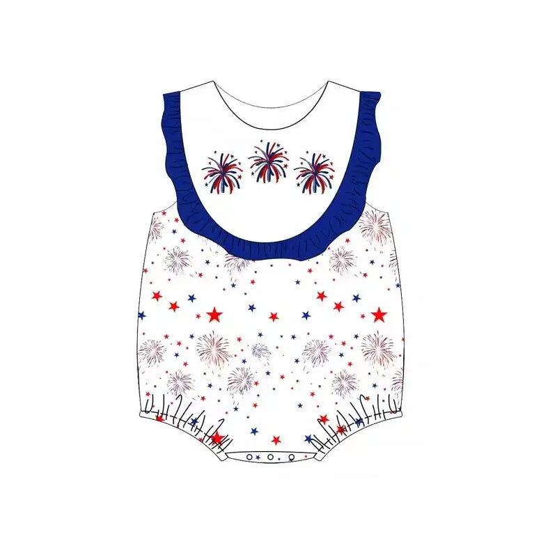5.17custom each style moq 5eta 4-5week Sibling Sister fireworks print blue girls and boys outfits and baby romper match family design