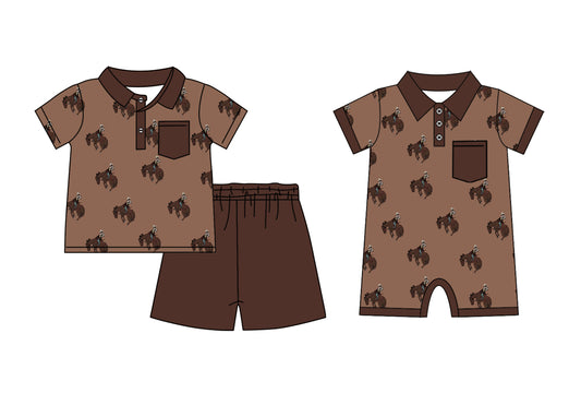 11.26 custom each style moq 5eta 4-6week Sibling Sister riding horse baby boy short sleeve shorts sets and rompers match design