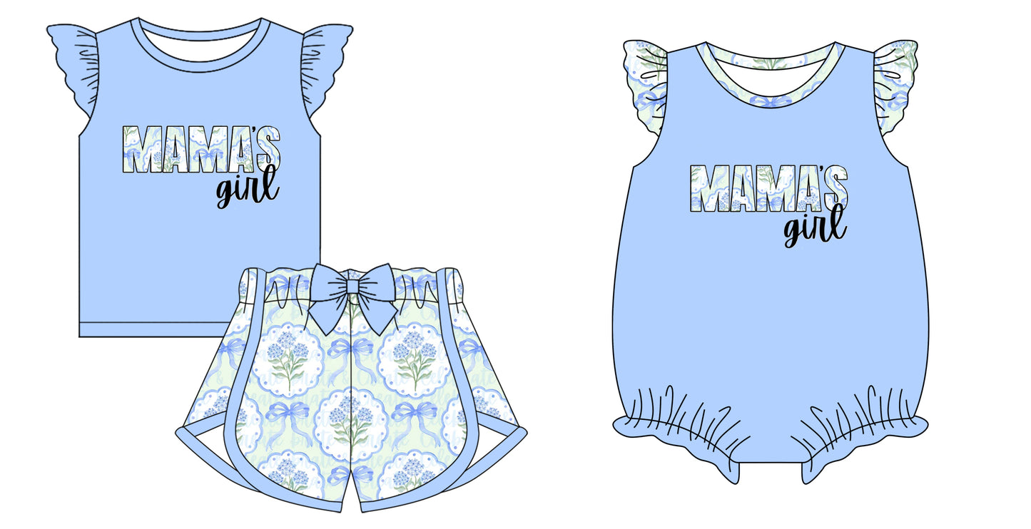 12.4 custom each style moq 5eta 4-6week Sibling Sister MAMA GIRL floral baby girl short sleeve shorts sets and rompers match design