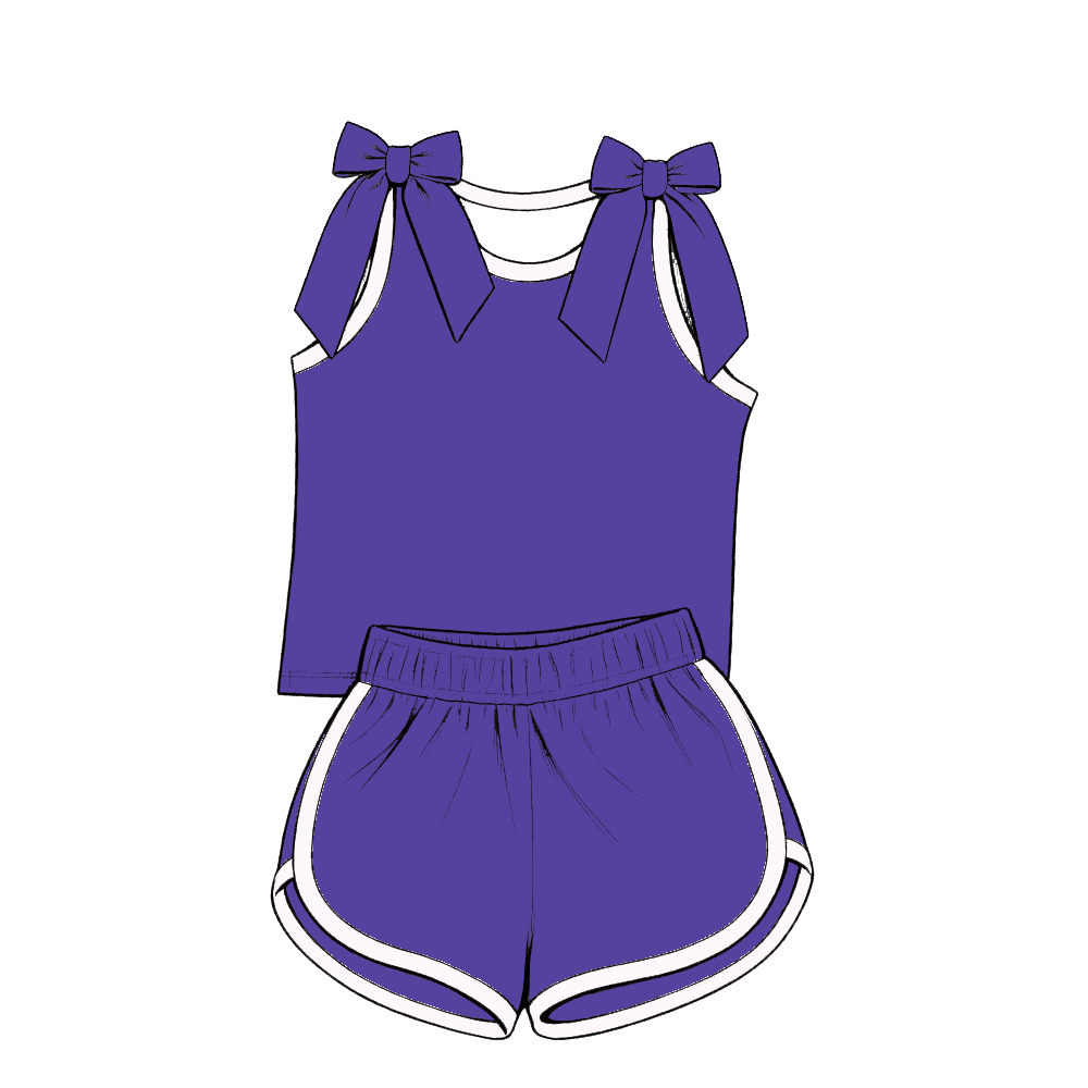 custom moq 5 mix size Baby Girls Bow Purple Sleeveless Top Shorts Summer Casual Clothes Set