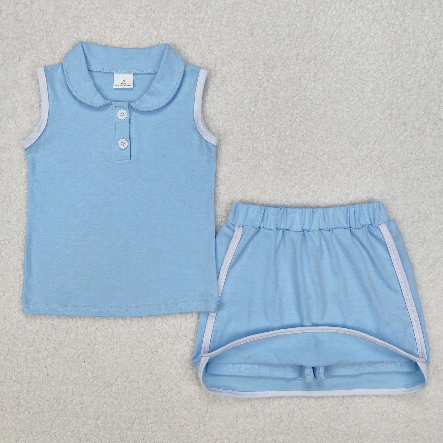 RTS NO MOQ ETA 5/7days Arrived GSD1974 Pure blue collared sleeveless pants skirt set