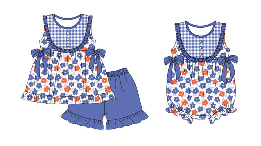 11.26 custom each style moq 5eta 4-6week Sibling Sister floral baby boy short sleeve shorts sets and rompers match design