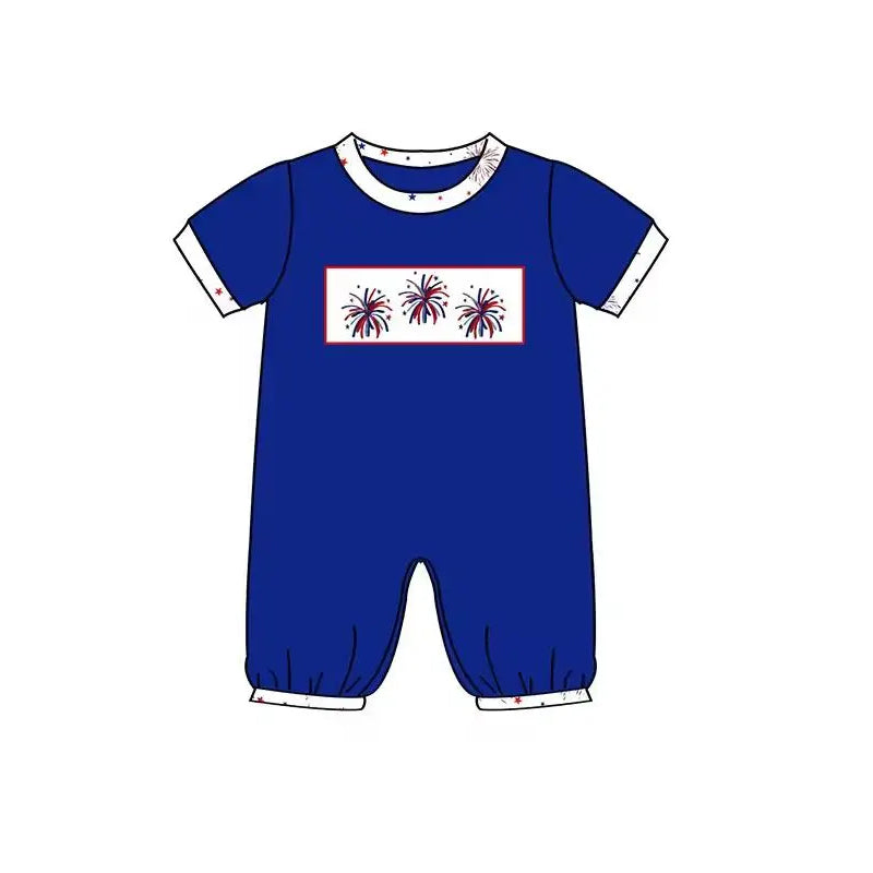 5.17custom each style moq 5eta 4-5week Sibling Sister fireworks print blue girls and boys outfits and baby romper match family design