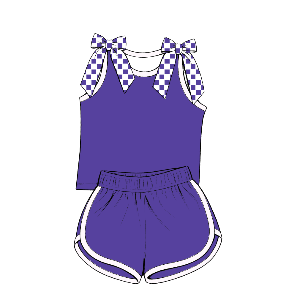 custom moq 5 mix size Baby Girls Bow Purple Sleeveless Top Shorts Summer Casual Clothes Set