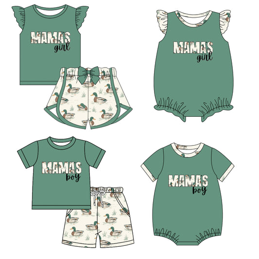 12.4 custom each style moq 5eta 4-6week Sibling Sister MAMA GIRL duck baby girl short sleeve shorts sets and sets 2 and girls romper and boy romper match design