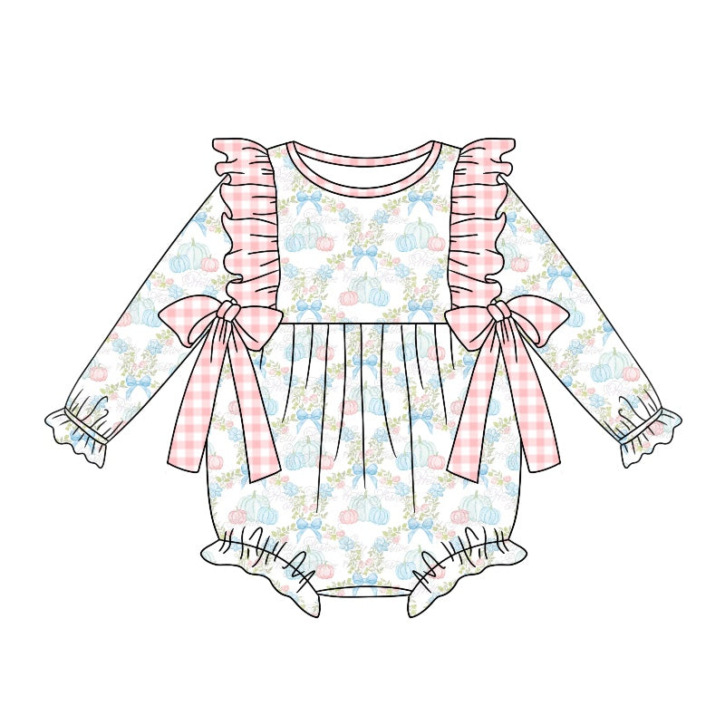 5.2custom each style moq 5eta 4-5week Sibling Sister pumpkin prints pink plaid white girls outfits and dress and baby romper match family design