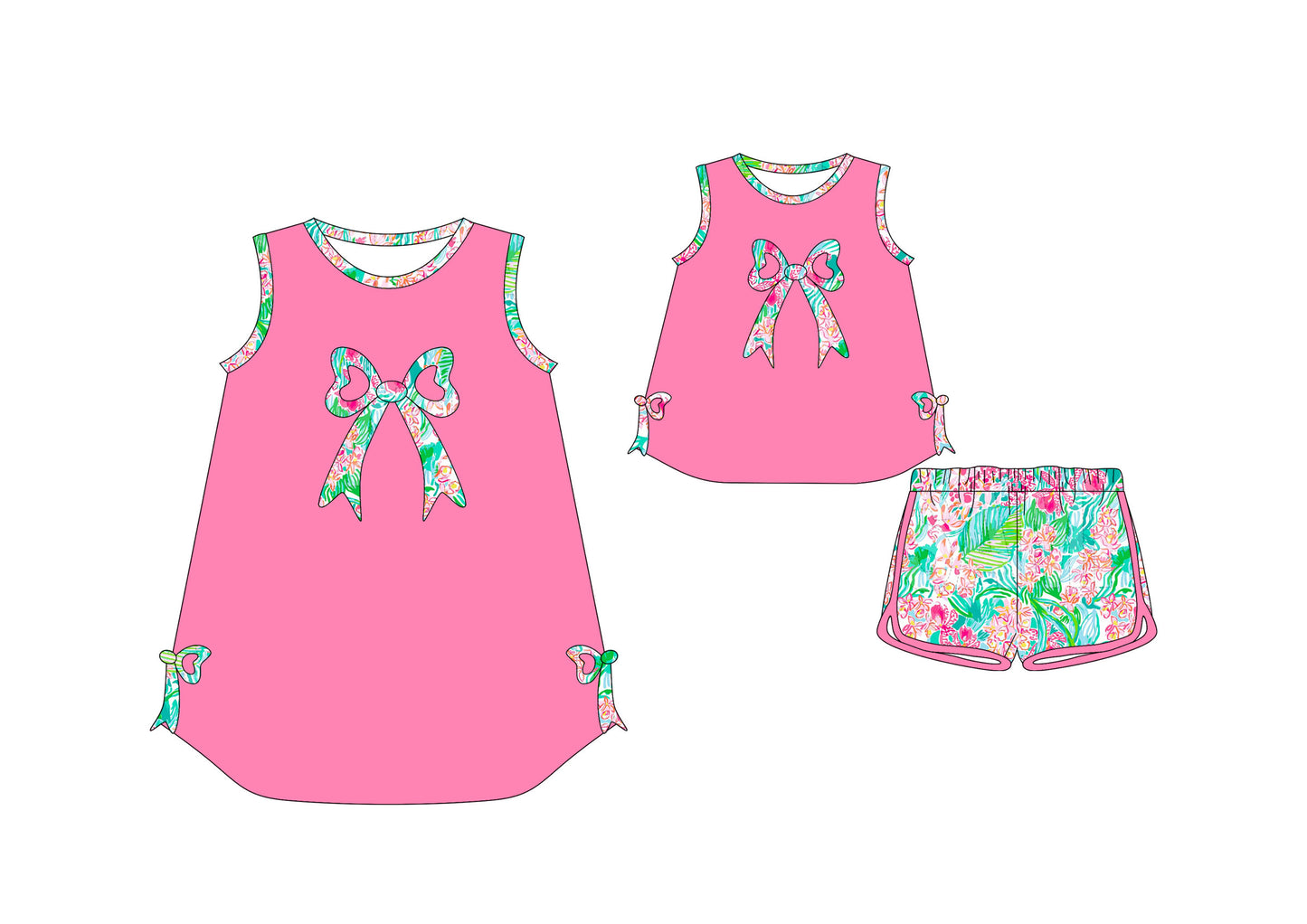 2.10 custom each style moq 5eta 4-6week Sibling Sister baby girl short sleeve shorts sets and dresses match design