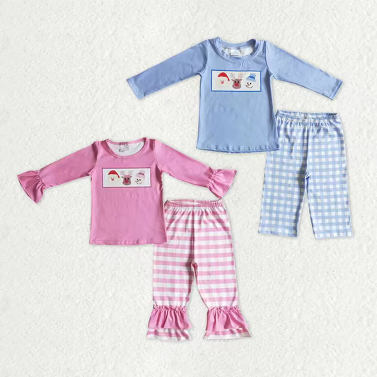 RTS NO MOQ Sibling Baby girls clothes embroidery Christmas long-sleeved trousers suits