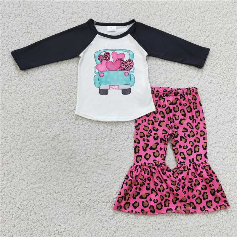 SALES  NEW Girls Valentine's Day Tractor Heart Top And Pink Leopard Print Pant Set