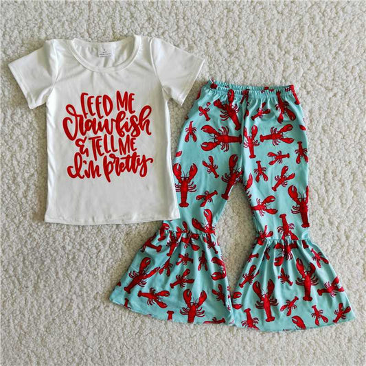 RTS NO MOQ D1-11 White short-sleeved shirt and lobster-print pants set