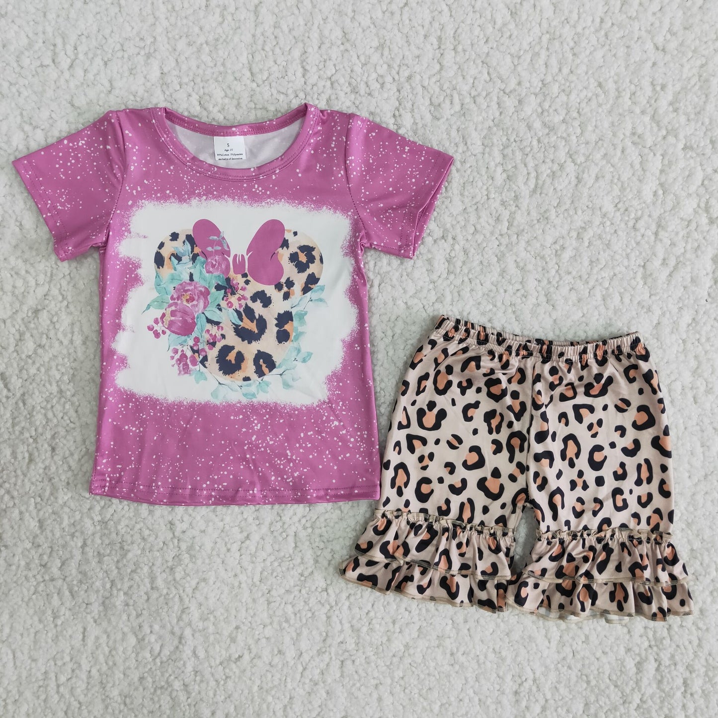 SALES  NEW Pink leopard Minnie ruffles Shorts sets