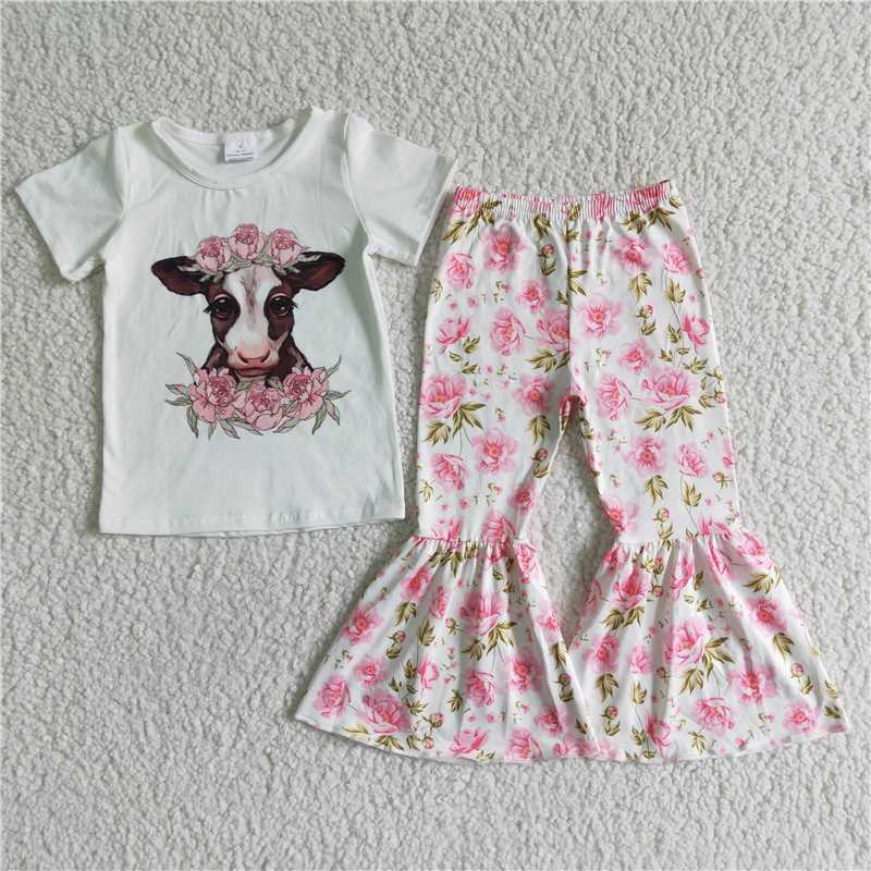 SALES NEW Baby Pink Top And Printed Bell Pants Set for Kids Fashionable Outfit for Babies