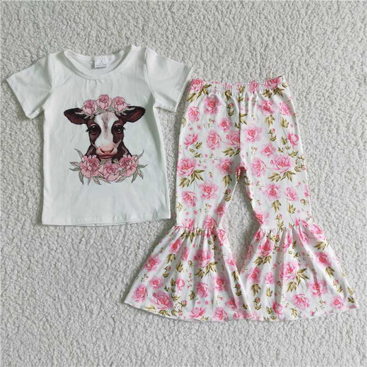 SALES NEW Baby Pink Top And Printed Bell Pants Set for Kids Fashionable Outfit for Babies