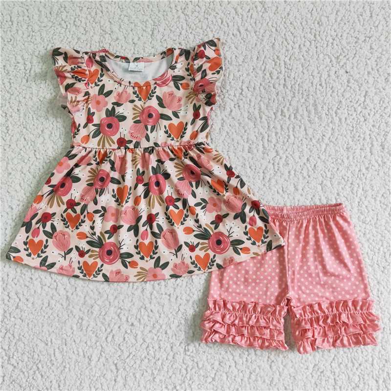 SALES  NEW Pink flower dots shorts set