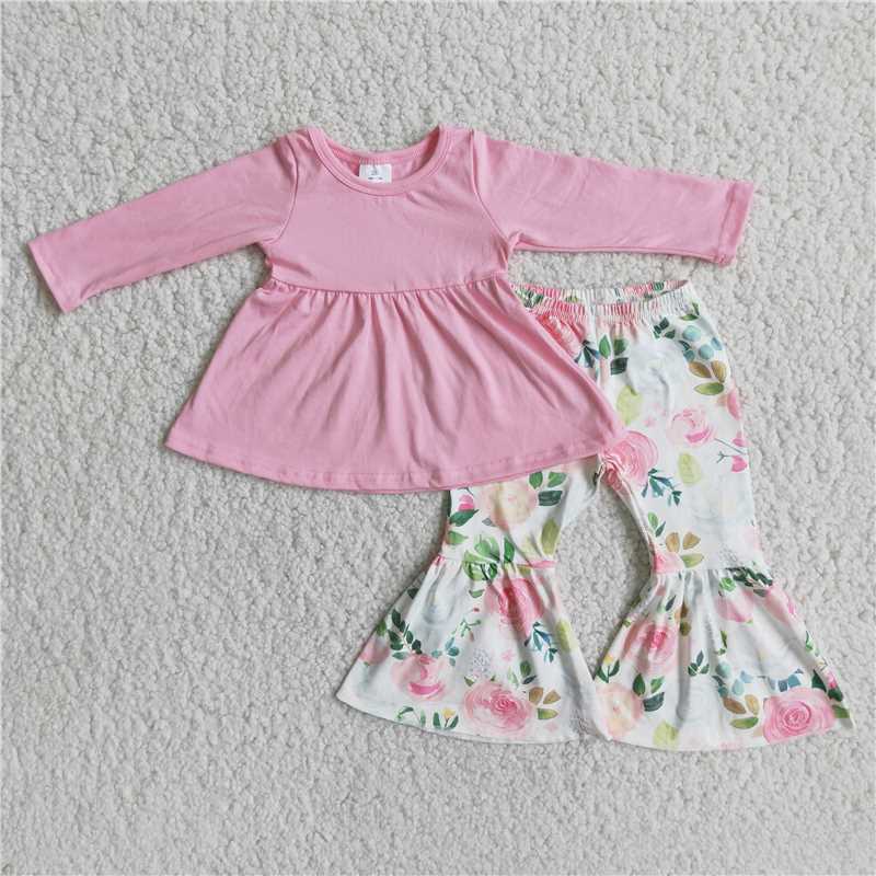 SALES  NEW Baby Pink Floral Bell Tunic Sets Girl Long Sleeve Tunic Tops plus Size Casual Loose Fit Tunic Sets for Autumn