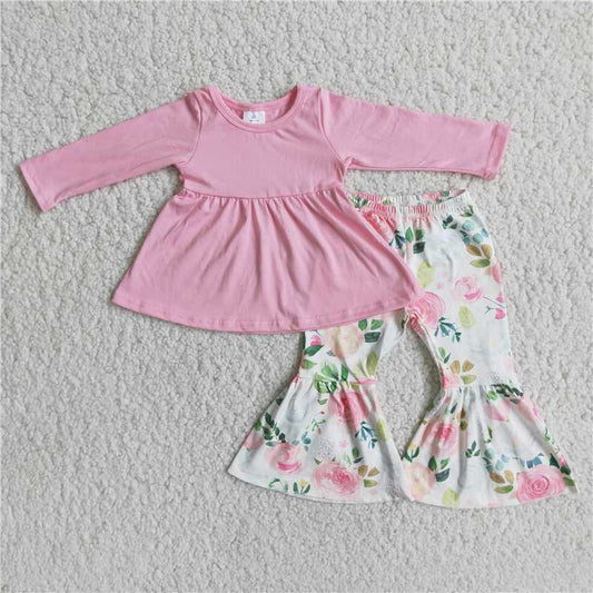 SALES  NEW Baby Pink Floral Bell Tunic Sets Girl Long Sleeve Tunic Tops plus Size Casual Loose Fit Tunic Sets for Autumn