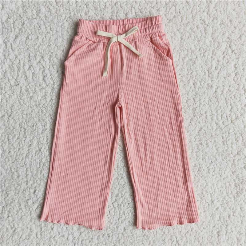 RTS NO MOQ Baby Girls Solid Drawstring Straight Pocket Pants