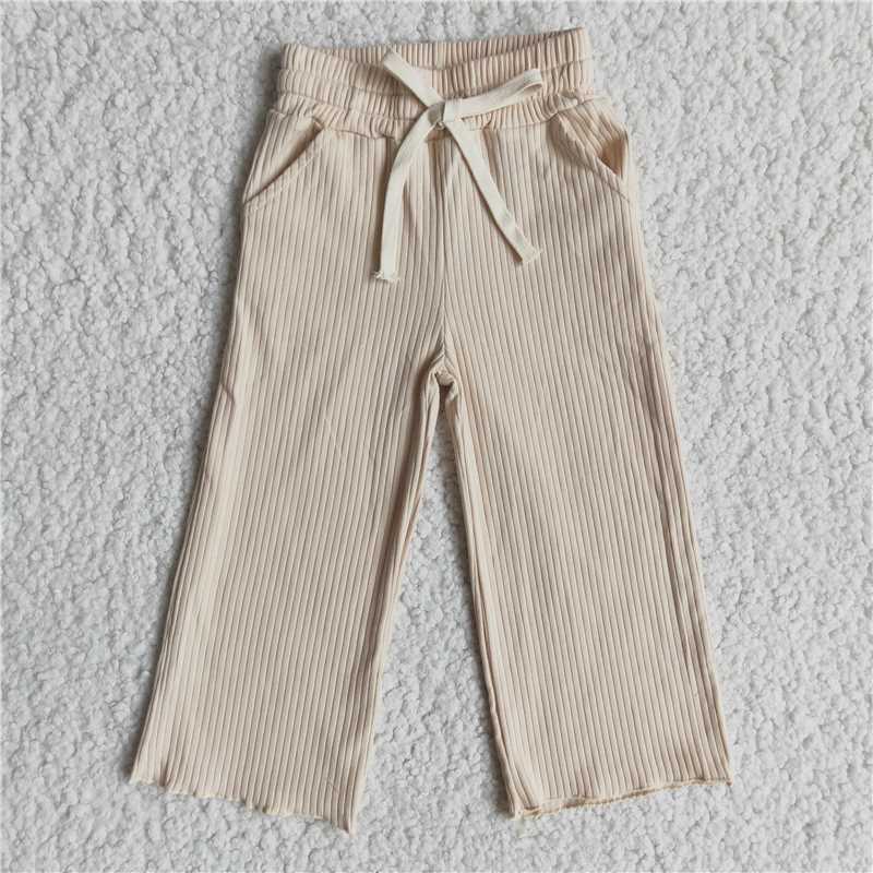 RTS NO MOQ Baby Girls Solid Drawstring Straight Pocket Pants