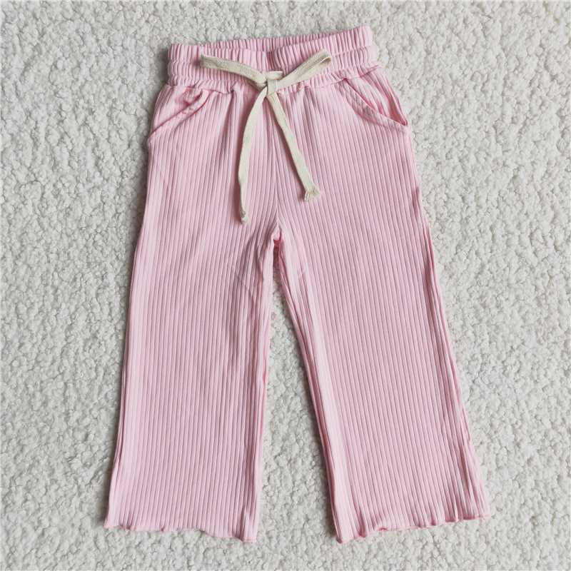 RTS NO MOQ Baby Girls Solid Drawstring Straight Pocket Pants