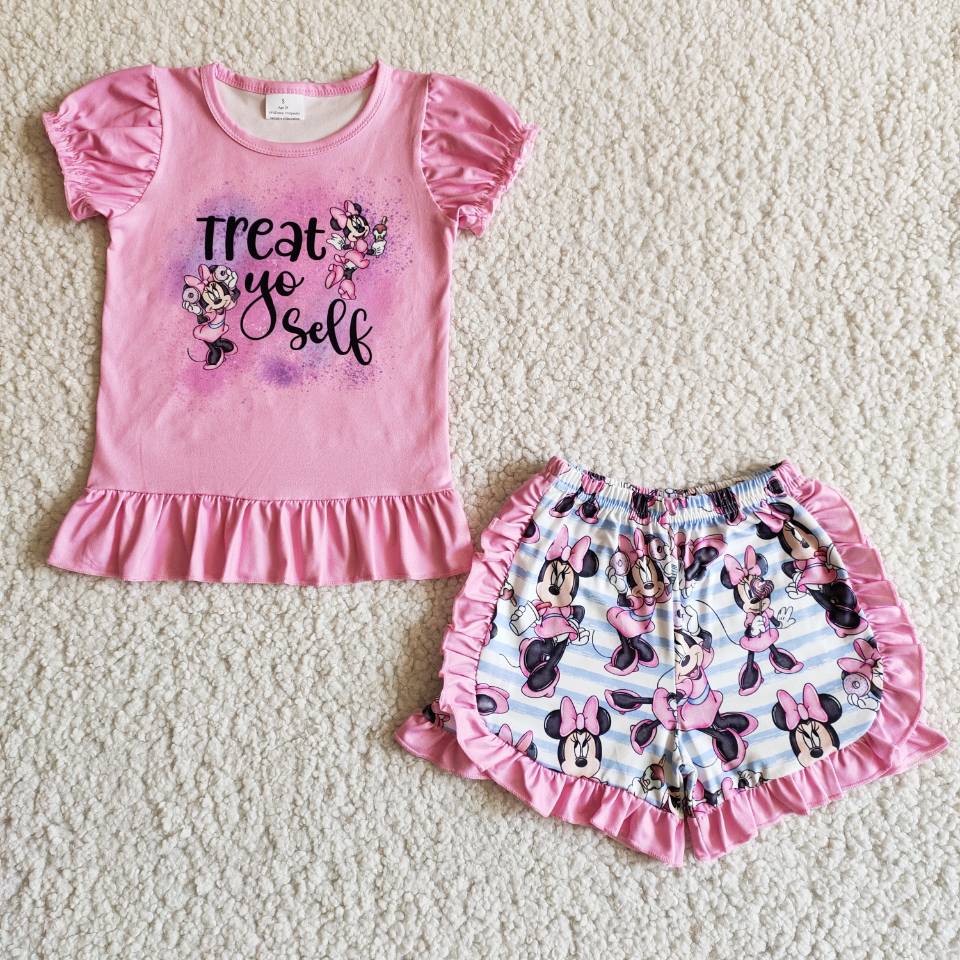 SALES  NEW Baby girls summer cartoon pink ruffle shorts sets