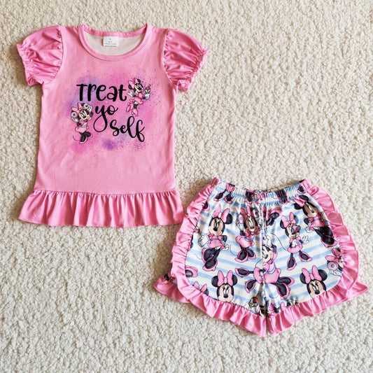 SALES  NEW Baby girls summer cartoon pink ruffle shorts sets