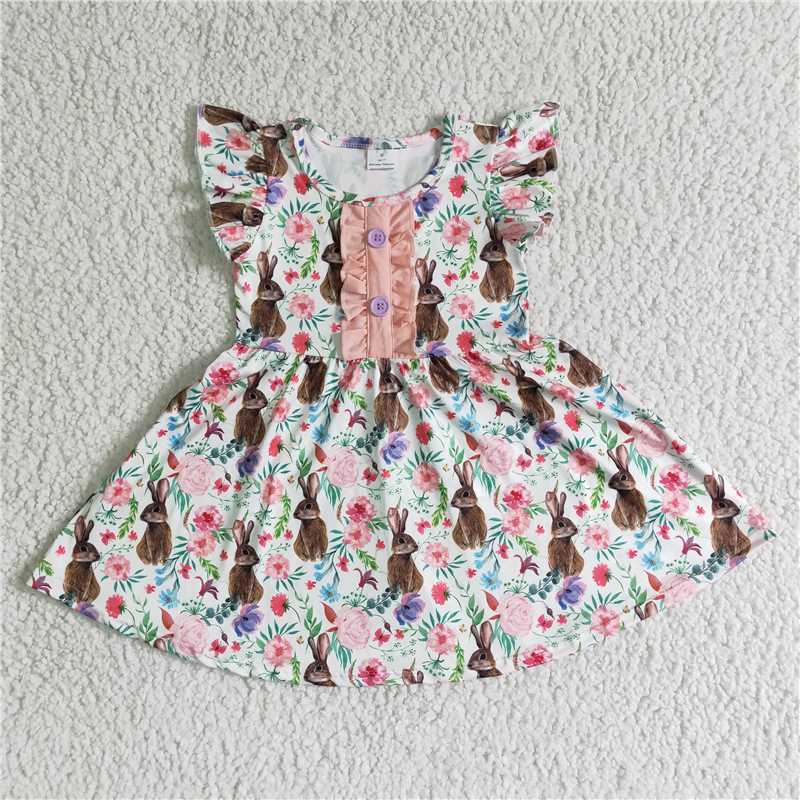 SALES NEW Baby Girls Easter Knee-Length Dress Cute Rabbit Print Casual Dress for Little Girls Spring/Summer Season