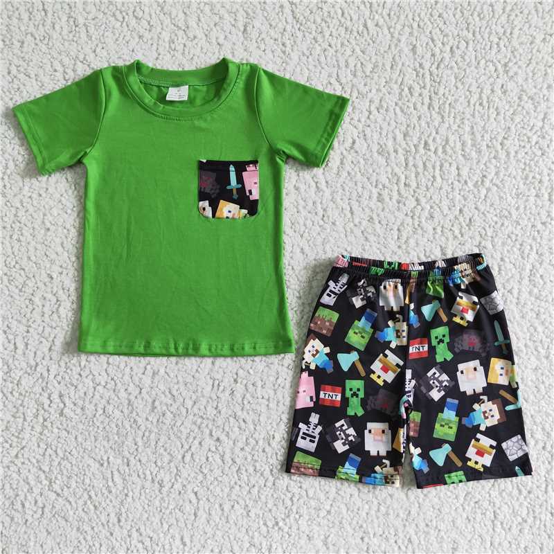 RTS NO MOQ baby boys clothes Roblox long sleeve pants sets shorts sets