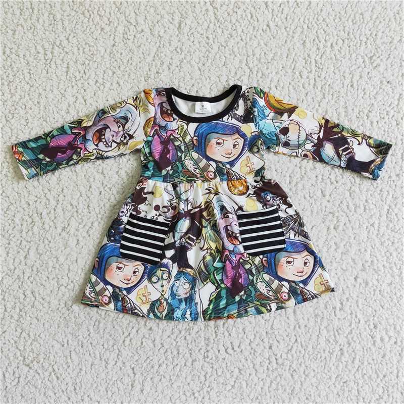 SALES  NEW Baby Girls Knee-Length Halloween Dresses with Pumpkin Pocket Cute Children's Costume for Girls