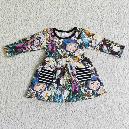 SALES  NEW Baby Girls Knee-Length Halloween Dresses with Pumpkin Pocket Cute Children's Costume for Girls