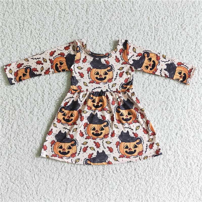 SALES  NEW Baby Girls Knee-Length Halloween Pumpkin Face Dress Cute Costume Dress for Little Girls