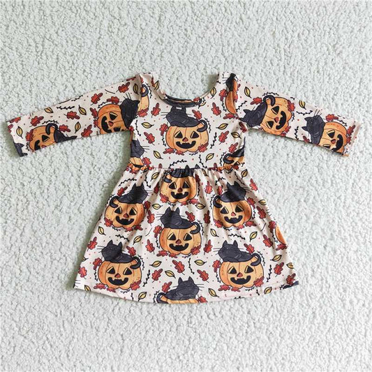 SALES  NEW Baby Girls Knee-Length Halloween Pumpkin Face Dress Cute Costume Dress for Little Girls
