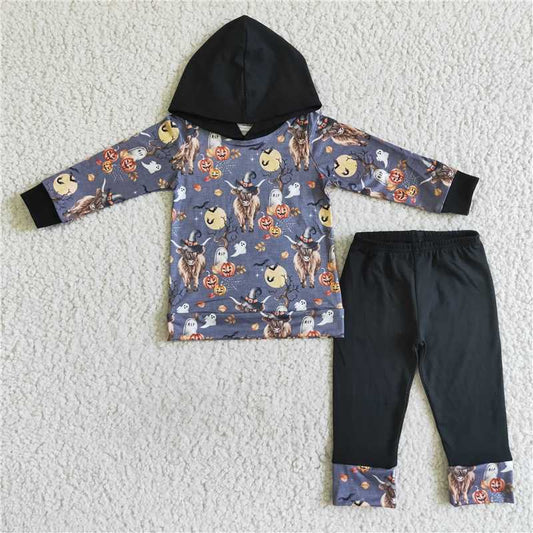 SALES  NEW  Baby boys fall cow pumpkin hooded pants sets