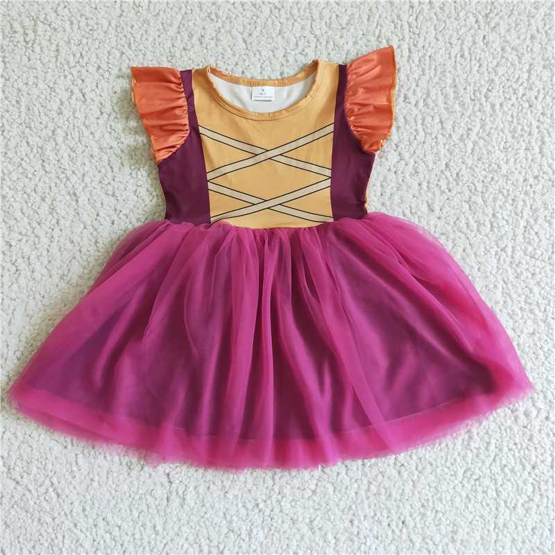 SALES NEW Baby Girls' Halloween Witch Tutu Dress Kids' Costume Cute Fairy Tale Rose Pink Mesh with Orange Flutter Sleeves skirt