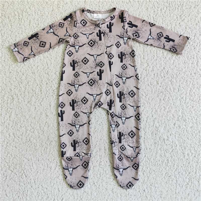 SALES  NEW  Baby kids long sleeve cow cactus zip fall rompers