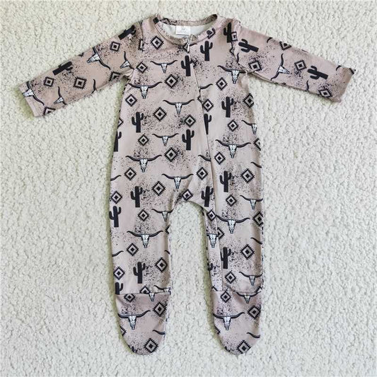 SALES  NEW  Baby kids long sleeve cow cactus zip fall rompers