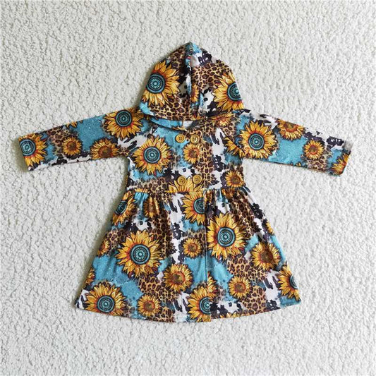 SALES  NEW Baby girls hooded sunflower west long sleeve dresses