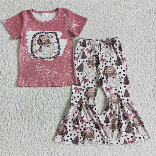 SALES NEW Baby Girls Christmas Santa Claus Theme Pink Top And Bell Pants Outfit Set