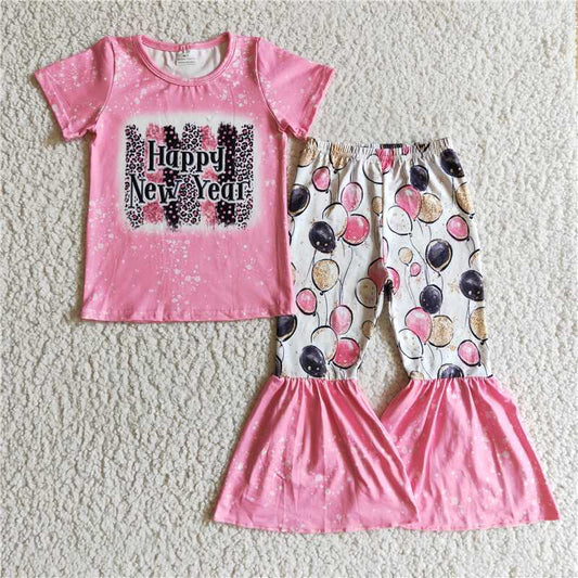 SALES NEW Baby Girls Pink Short Sleeve Balloon Bell Pants Outfit Set Cute Infant Clothing Combo